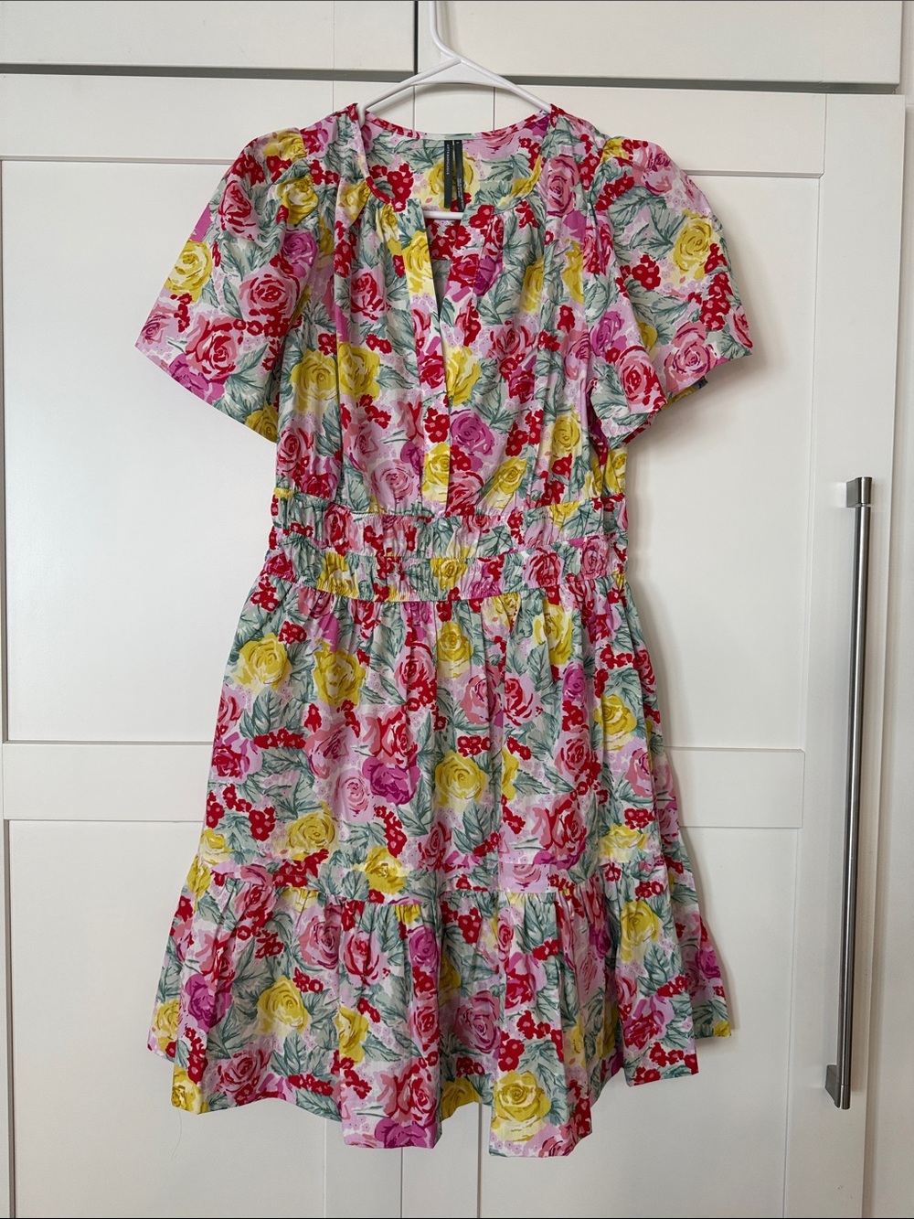 Anthropologie Pink & Yellow Floral Mini Dress